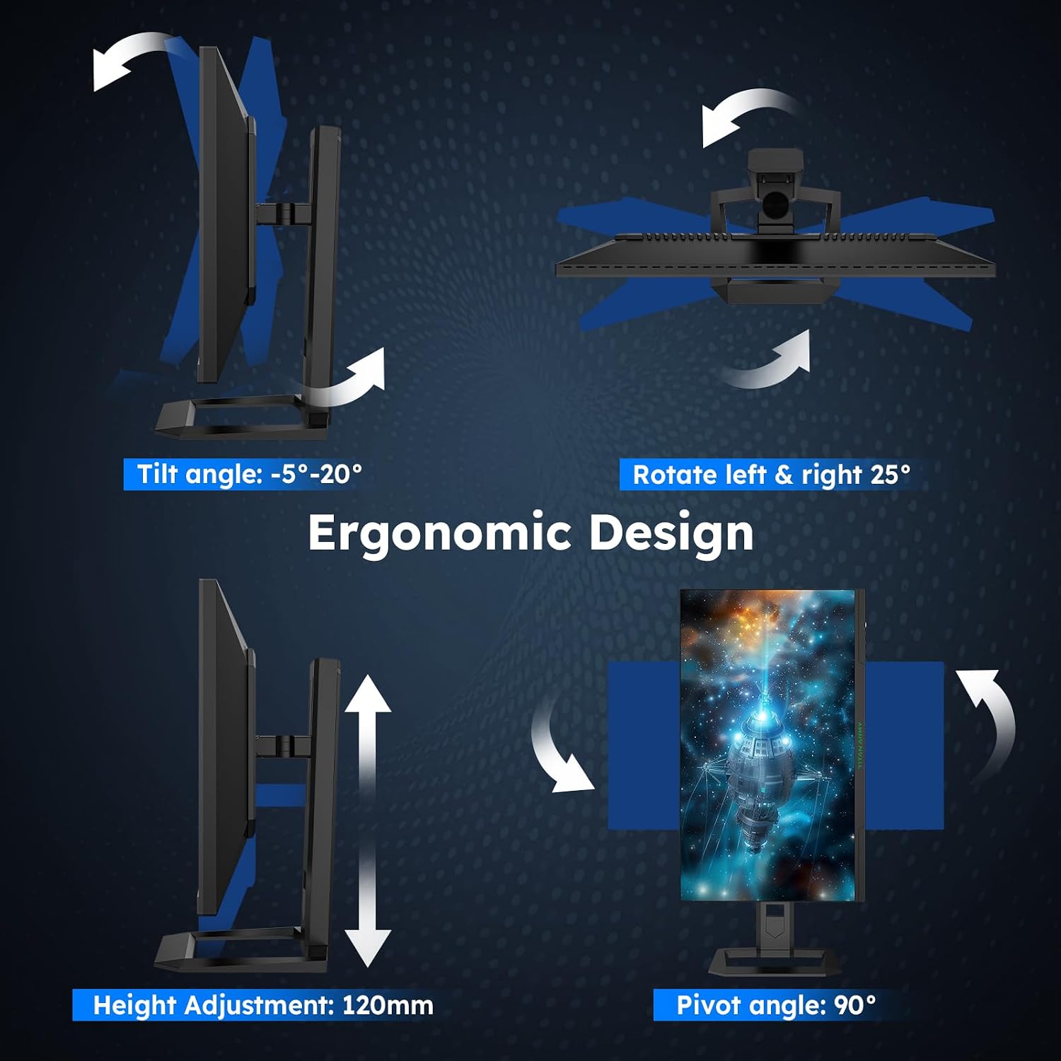 Titan Army 24.5 Inch 240Hz 1440p Gaming Monitor, QHD 2560 x 1440p Fast IPS Panel 1ms GTG Response Time, Adaptive Sync, 126% sRGB HDR, Low Blue Light VESA 100x100, P2510S