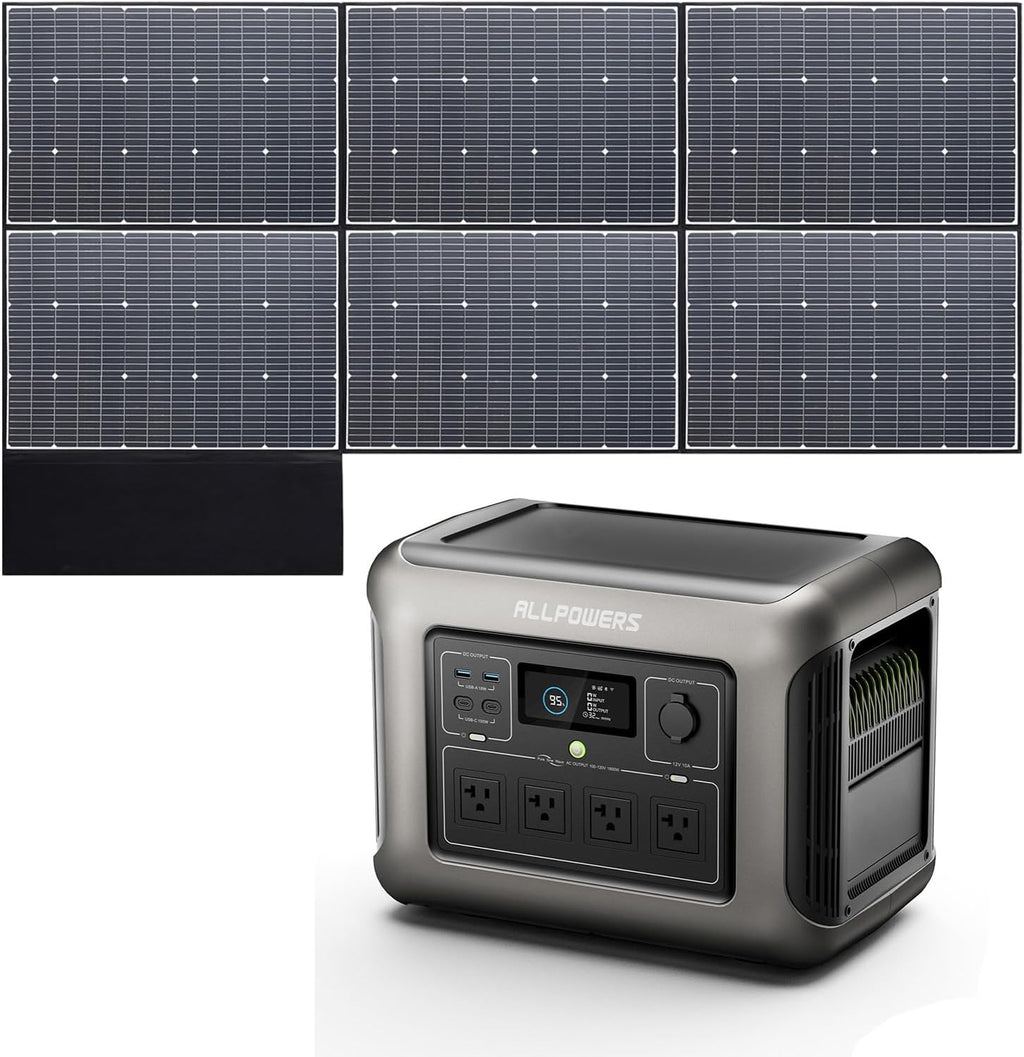 ALLPOWERS R1500 LITE Portable Power Station,1600W/1056Wh LiFePO4 Solar Generator, Solar Power with UPS Function, Fast Charging (R1500 LITE+SP039-600W)