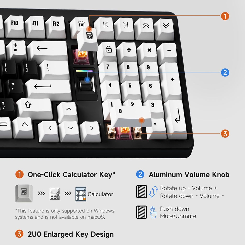 MCHOSE UT98 Wireless Mechanical Keyboard Compact Gaming Keyboard with Knob Tri-Mode Connection Hot Swappable Custom Creamy Keyboard Gasket Structure Pre-lubed Linear Switches RGB Retro