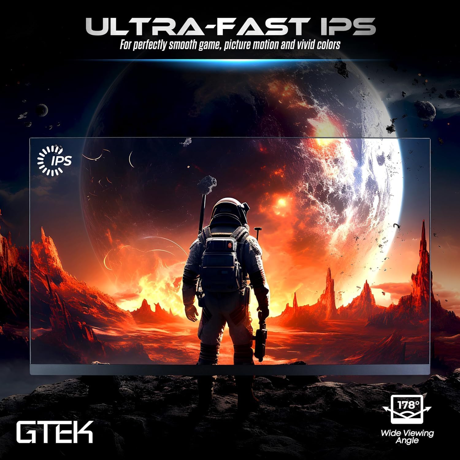 GTek 27' 2K QHD 2560×1440p Gaming Monitor, 240Hz Refresh, 1ms MPRT, Fast IPS, HDMI DisplayPort, Frameless Design, Adjustable Stand, Perfect for Gaming, Streaming & Productivity