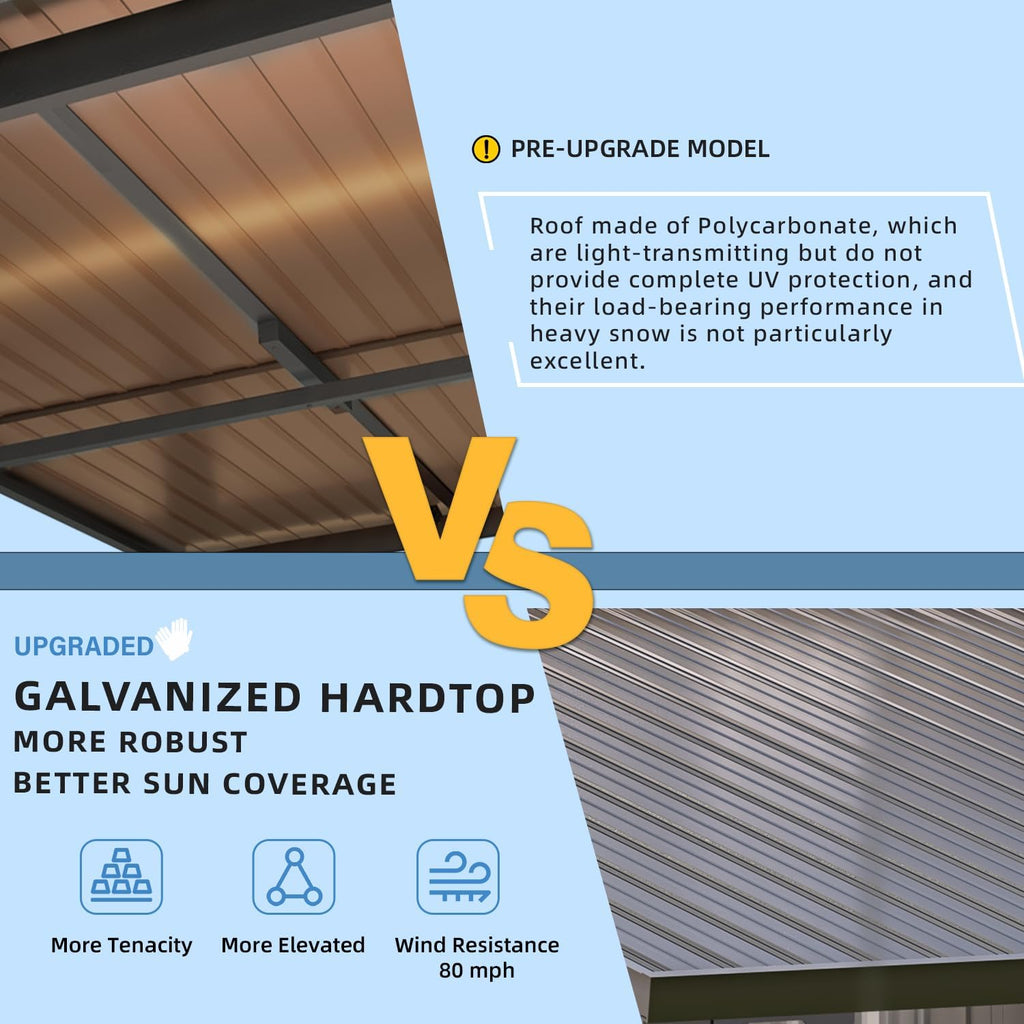 U-MAX 8' x 8' Outdoor Pergola Hardtop Gazebo, Wall-Mounted Heavy Duty Lean to Metal Awnings Gazebos on Clearance for Patio, Small Galvanized Steel Pergolas and Gazebo for Outdoor Use