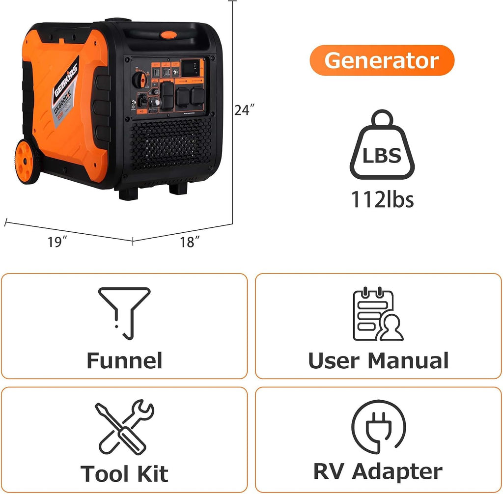 Genkins 8000W Inverter Generator Outdoor Portable Generators Gas Powered Super Quiet with Electric Start Ideal for Home Backup, RV, Camping, Travel