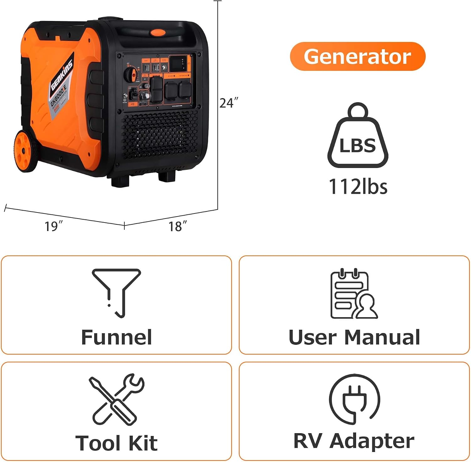 Genkins 8000W Inverter Generator Outdoor Portable Generators Gas Powered Super Quiet with Electric Start Ideal for Home Backup, RV, Camping, Travel