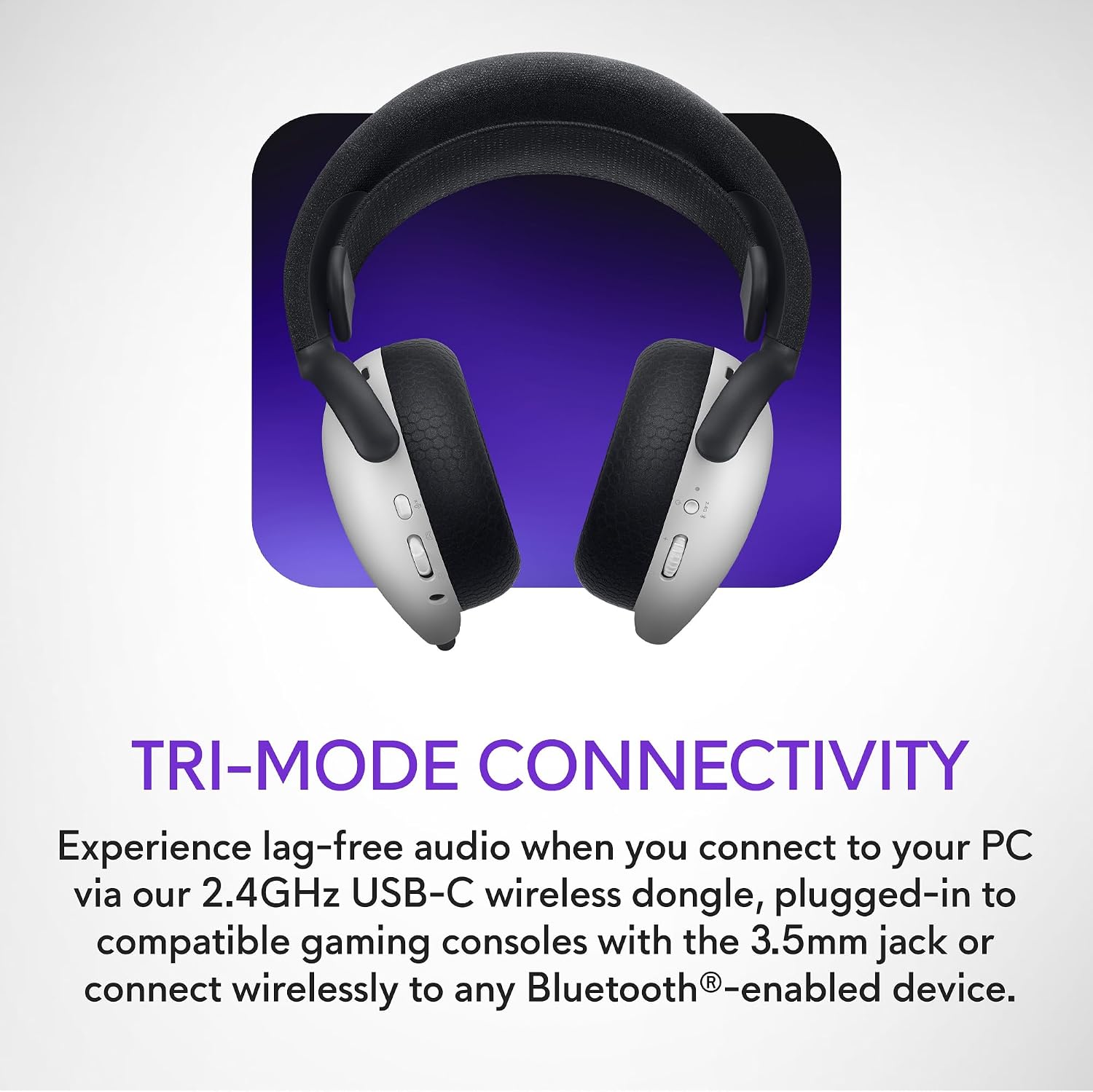 Alienware Tri-Mode Wireless Gaming Headset AW725H - Wired/Wireless, Bluetooth 5.3, Audio Output - 20 Hz, Mini-Phone (3.5mm), Battery Talk Time Up to 55 Hrs (Bluetooth), Lunar Light