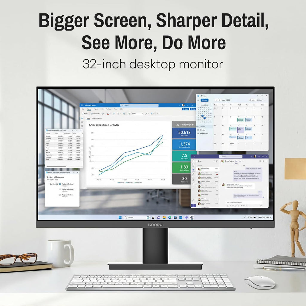 KOORUI 32 inch 4K UHD Computer Monitor, 3840x2160p, Built-in Speakers x2,GTG 3ms, VESA, HDR10, Borderless Design,Adaptive Sync, Wall Mounting HDMI 2.0 x2 E3241A