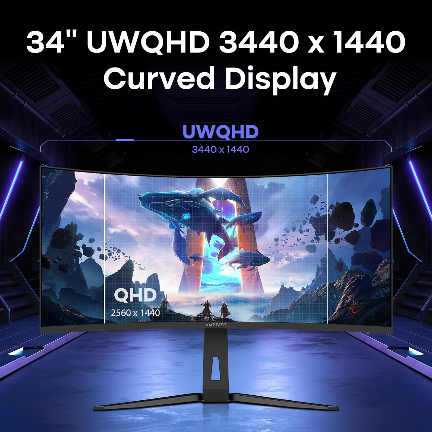 Amzfast 34 Inch Curved Monitor 240Hz UWQHD (3440x1440) Gaming Monitor, 1ms G-SYNC Compatible, 1500R, PIP/PBP, HDR400, 131% sRGB, 96% DCI-P3, Tilt/Swivel/Height Adjustable, TÜV Rheinland, HDMI 2.1
