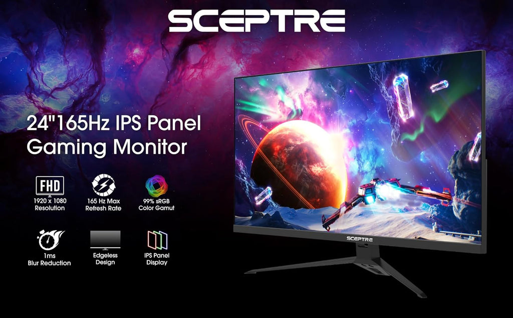 Sceptre IPS 24' Gaming Monitor 165Hz 144Hz Full HD (1920 x 1080) FreeSync Eye Care FPS RTS DisplayPort HDMI Build-in Speakers, Machine Black 2020 (E248B-FPT168),IPS 24' 165Hz