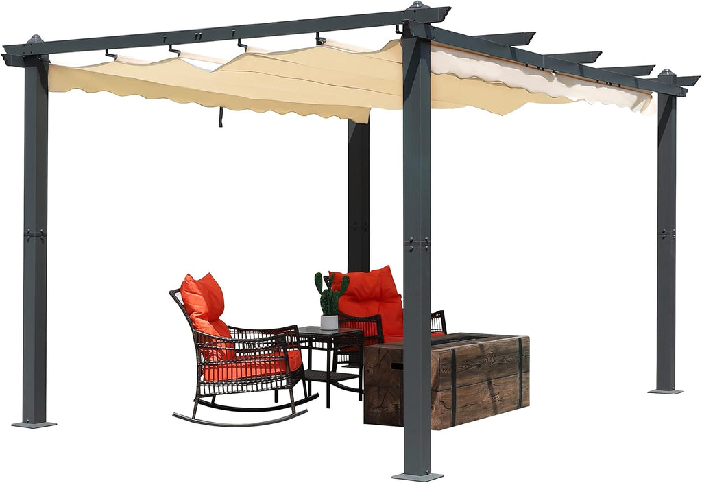 BlueWish 10'x10' Metal Pergola, Pergolas and Gazebos with Upgraded Retractable Canopy, Pergola with Thickened Post for Backyard Deck, Pergolas for Patios Sun Shade Shelter, Beige