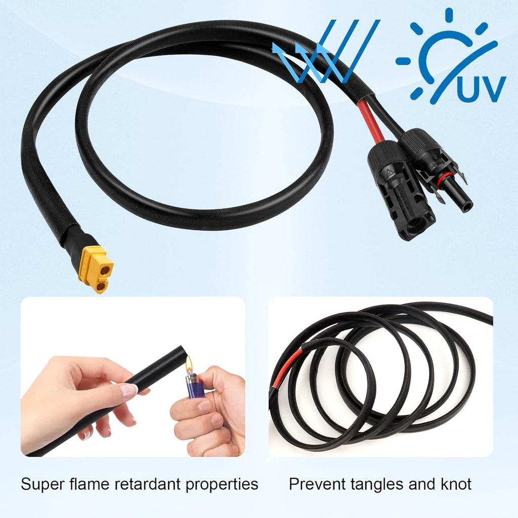 MOOKEERF Solar to XT60 Cable 10AWG 75FT Solar Connector to XT60 Adapter Cable for Solar Panel to Battery RV Portable Power Station Solar Generator - 75 Foot