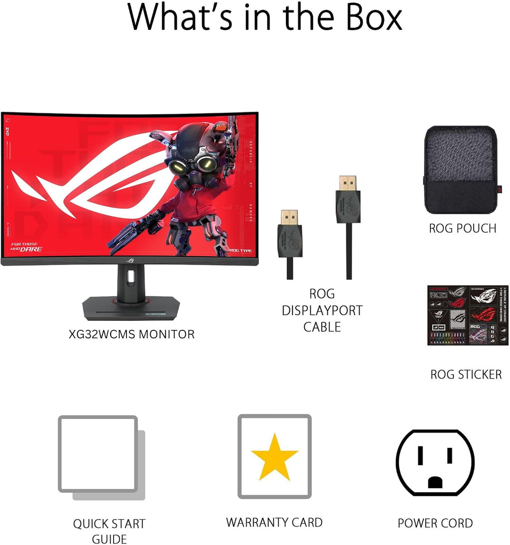 ASUS ROG Strix 32' 1440P USB-C Curved HDR400 Gaming Monitor (XG32WCMS) - QHD (2560x1440), 280Hz, 1ms, Fast VA, Extreme Low Motion Blur Sync, DisplayWidget, Tripod Socket, AI Gaming, 3 yr Warranty