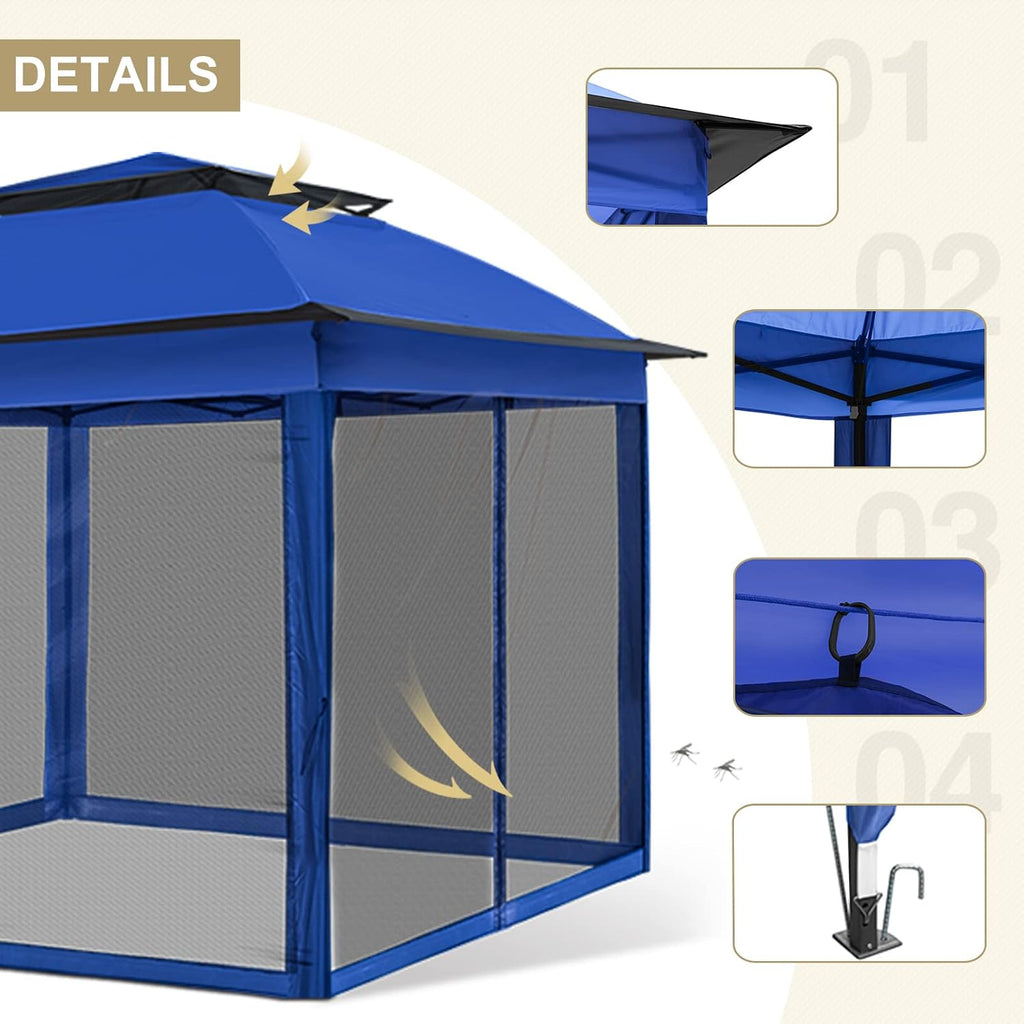 EAGLE PEAK 11x11 Pop Up Gazebo with Mesh Netting, Easy Up Screened Canopy for Patio and Backyard, Easy Set up Outdoor Gazebo (Blue)