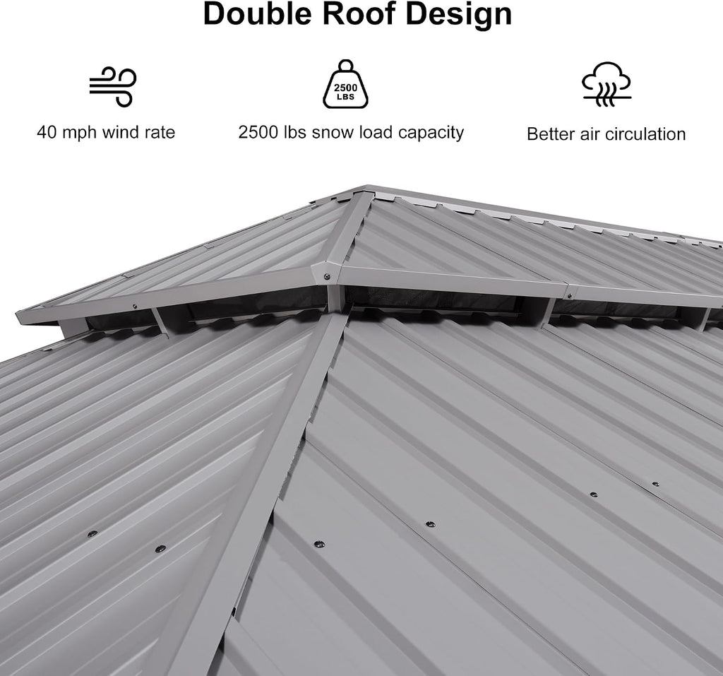 PURPLE LEAF 14' x 24' Hardtop Aluminum Gazebo with Double Metal Roof Heavy Duty Permanent Gazebo for Patio Deck Lawn Garden All Weather Outdoor Pavilion Gazebos, Light Grey