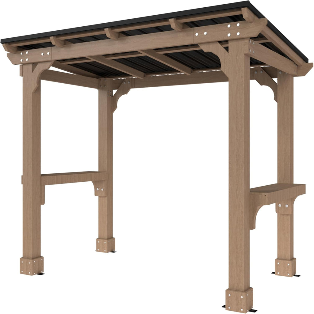 MUPATER 8' x 5' Wooden Grill Gazebo with Sloping Metal roof, Rainwater Drainage, Cedar Frame, Heavy Duty Canopy Suitable for Full-Size Grill, BBQ Canopy for Outdoor Patio, Lawn, Garden, Backyard