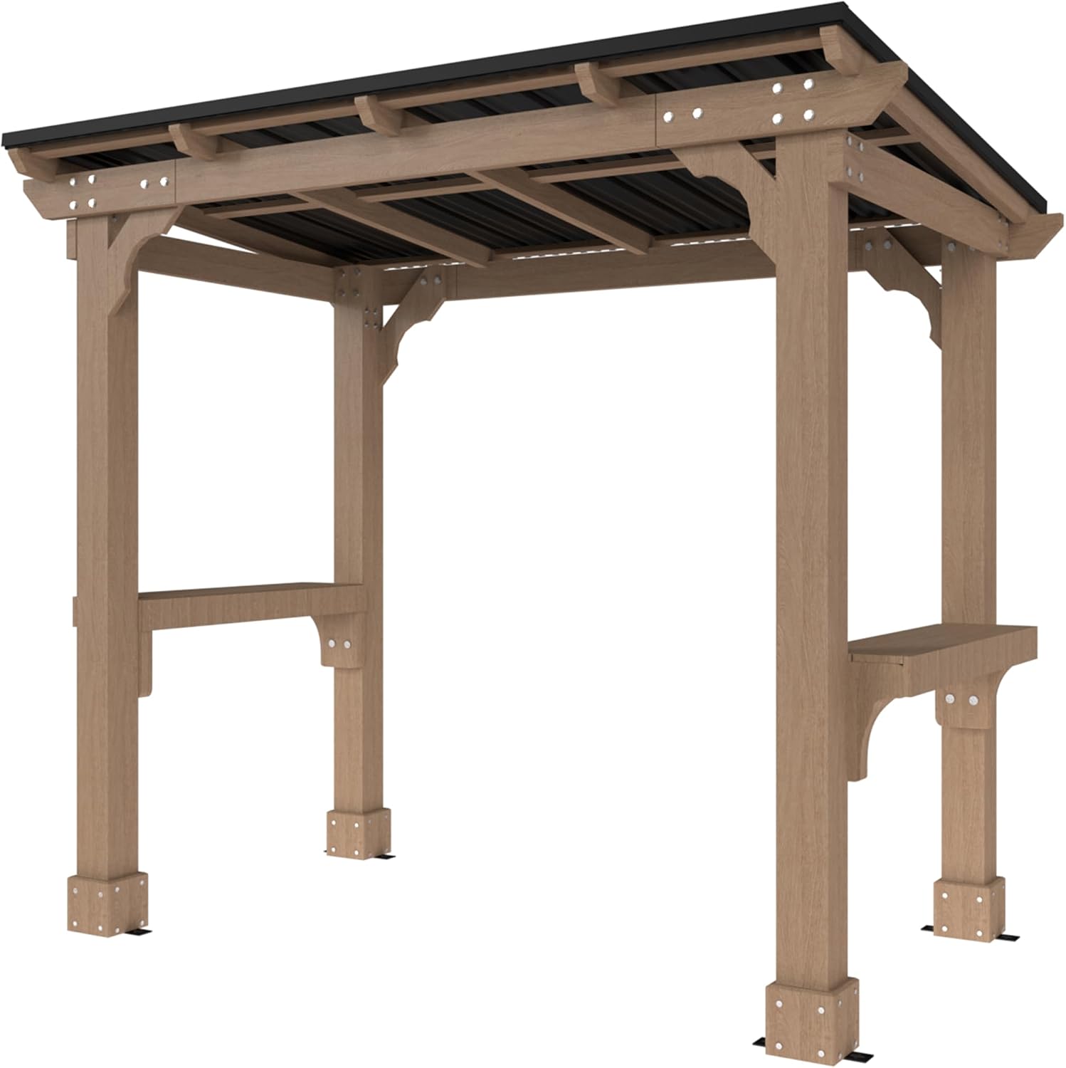 VEIKOU 8'x5' Grill Gazebo, Patio Gazebo with Hardtop Metal Roof, Rainwater Drainage, Wood Frame, BBQ Gazebo for Barbecue, Backyard, Garden, Light Mocha Brown