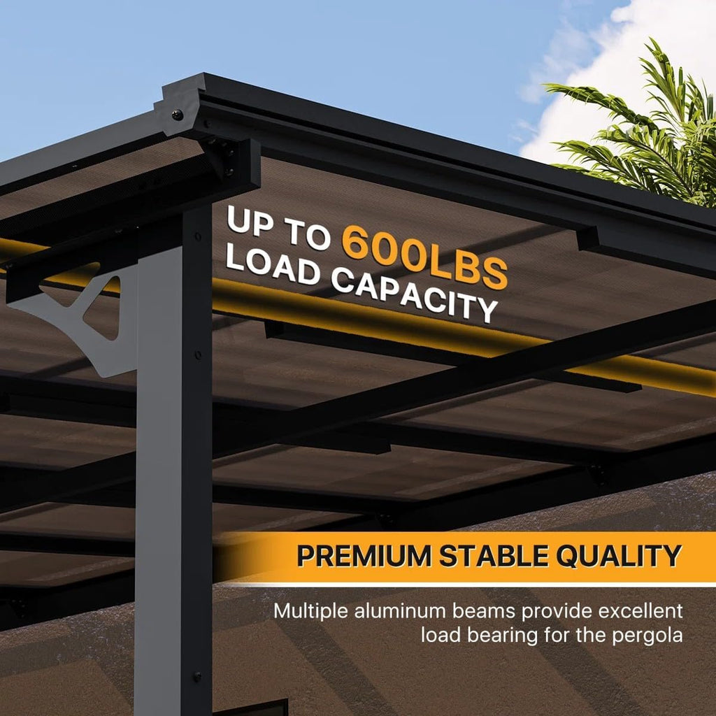 Gazebo for Patio 10' x 16', Wall-Mounted Lean to Gazebo Pergola with Roof, Hard Top Heavy Duty Awnings for Backyard, Decks and More