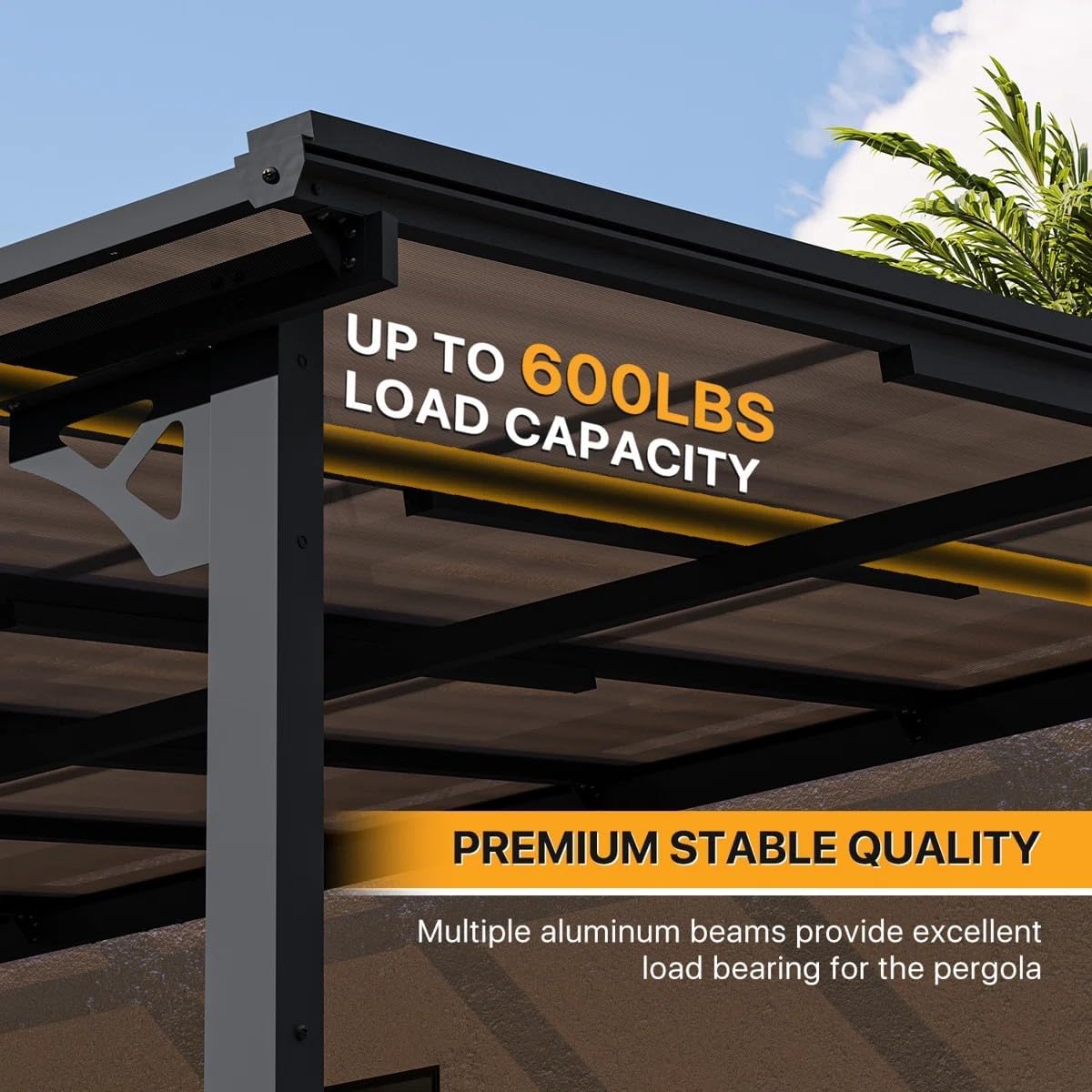 Gazebo for Patio 10' x 16', Wall-Mounted Lean to Gazebo Pergola with Roof, Hard Top Heavy Duty Awnings for Backyard, Decks and More