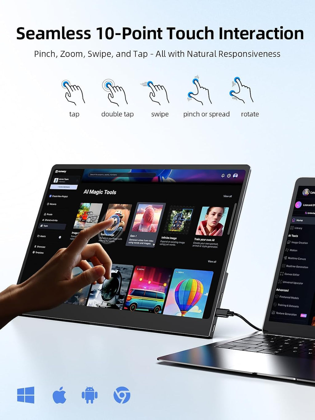 UPERFECT Touchscreen OLED Portable Monitor 14', 3K 2880x1800 | 120Hz | 0.1ms Portable Gaming Monitor, 500 Nits |120% DCI-P3 | 500000:1 | Ultra-Slim Design for Laptop Mini PC Phone Game Consoles