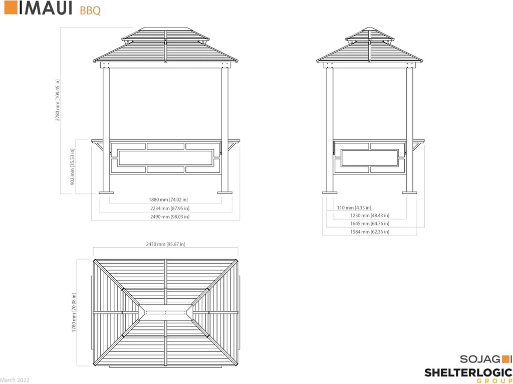 Tommy Bahama Edition BBQ Maui 6' x 8' Outdoor Hardtop Grill Gazebo for Backyard or Patio, Heavy-Duty Galvanized Steel Double Roof Gazebo, Wood Grain Finish
