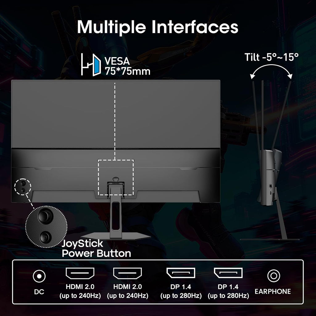 Amzfast 24.5 Inch 280Hz/240Hz FHD 1080p Gaming Monitor, 1ms Adaptive Sync, 3000:1, 126% sRGB, 93% DCI-P3, TÜV Rheinland Eye Care, HDMI 2.0 x 2 & DP 1.4 x 2, AMZG25X1 Pro