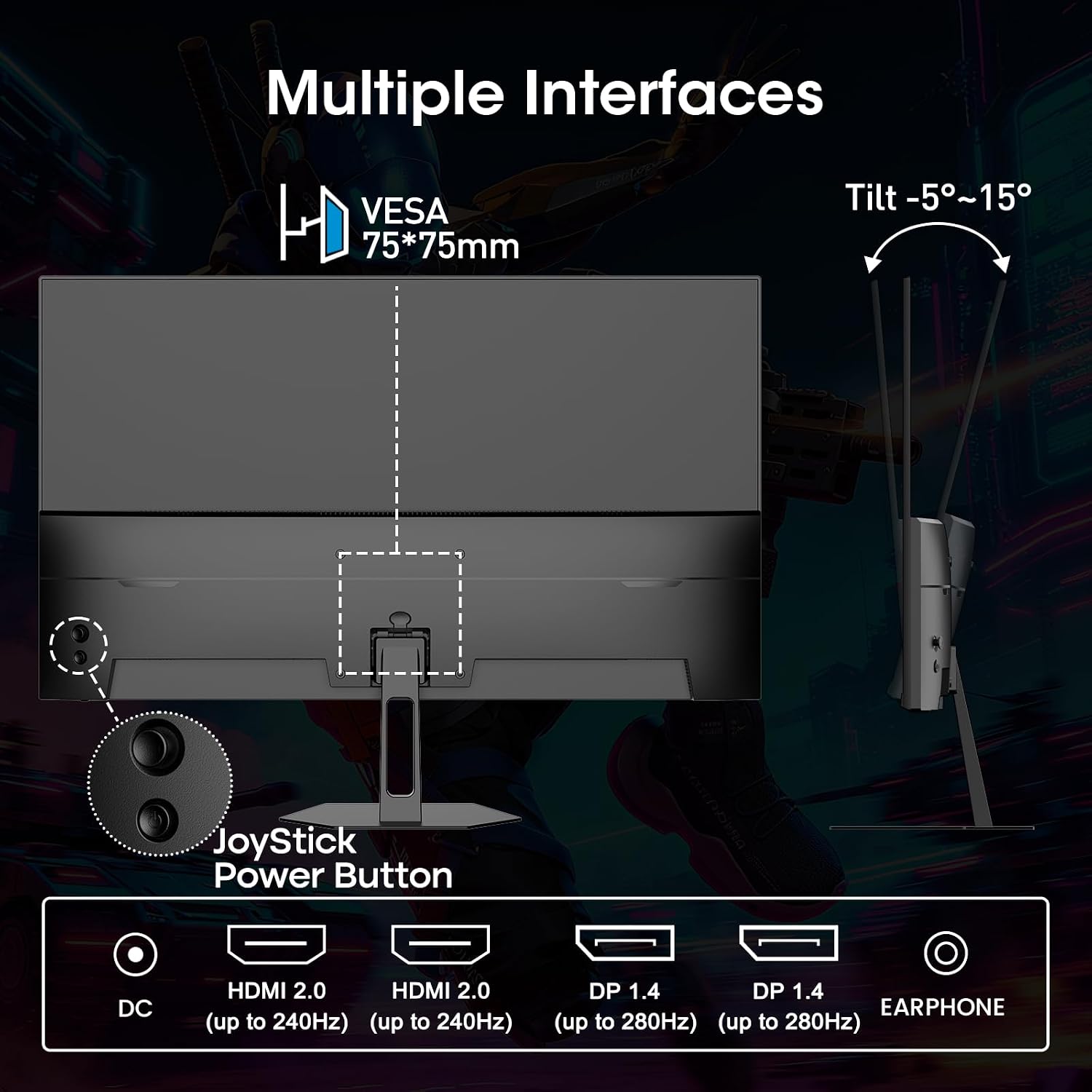 Amzfast 24.5 Inch 280Hz/240Hz FHD 1080p Gaming Monitor, 1ms Adaptive Sync, 3000:1, 126% sRGB, 93% DCI-P3, TÜV Rheinland Eye Care, HDMI 2.0 x 2 & DP 1.4 x 2, AMZG25X1 Pro