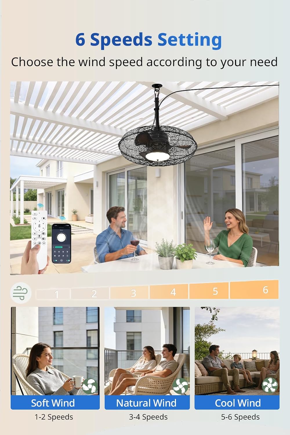 Orison 21'' Outdoor Ceiling Fan with Light, Waterproof Plug-in Gazebo Fan, Wet Rated Hanging Fan for Patio with Remote and App Control
