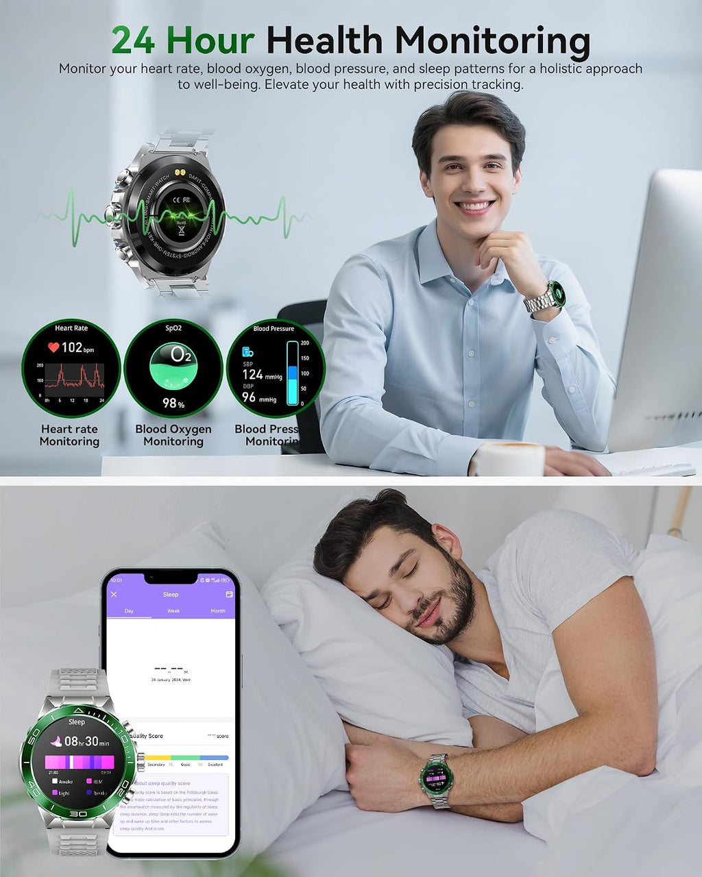 SOUYIE Military Rugged Smart Watch for Men, AMOLED 1.43' HD Screen, Bluetooth Call Answer/Make, Blood Oxygen/Heart Rate/Sleep Tracker, 7-30 Day Battery, Waterproof Fitness Tracker for iOS Android