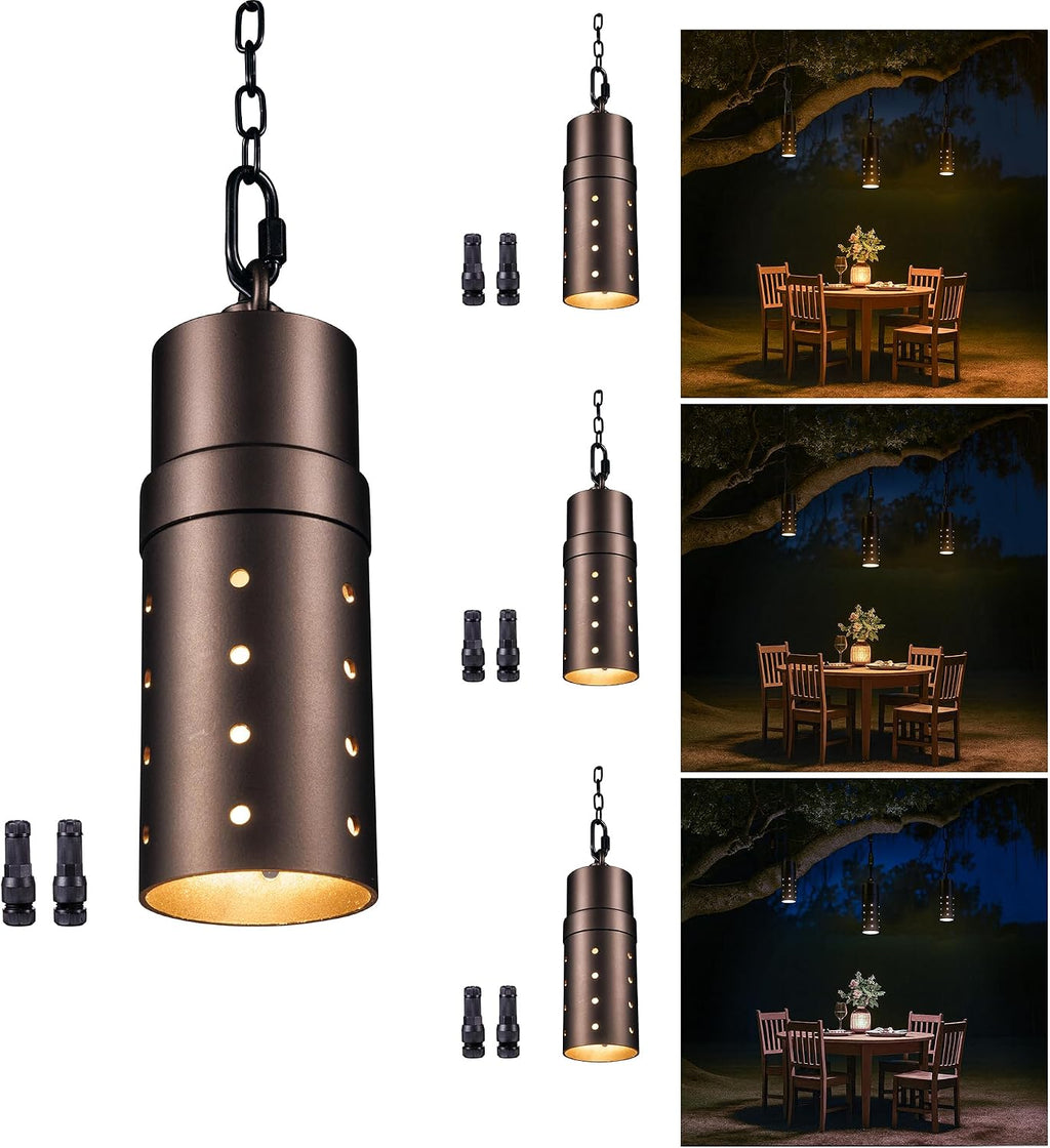 Outdoor Pendant Lights, 3000K/4000K/5000K Adjustable Color Temperature, 3CCT Low Voltage LED Hanging Lights, 12V Wired Installation, Aluminum Design, ORB Finish for Patio Porch Gazebo 4 Pack
