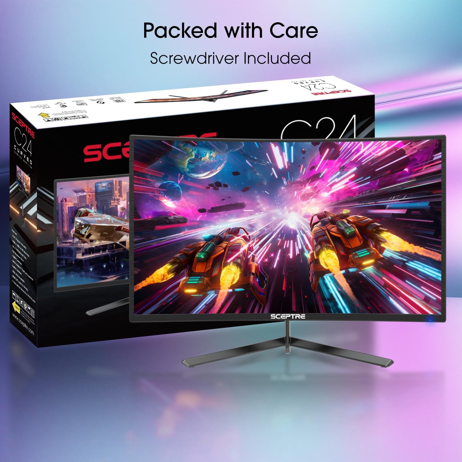 Sceptre 24-inch Curved Gaming Monitor 1080p up to 180Hz DisplayPort HDMI 99% sRGB, AMD FreeSync Build-in Speakers Machine Black (C248B-FWT168)