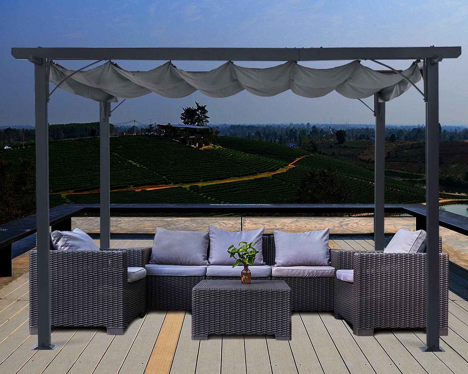 ABCCANOPY Patio Pergola 11x11 - Outdoor Sun Shade Canopy with Retractable Roof for Garden Porch Backyard (Dark Gray)