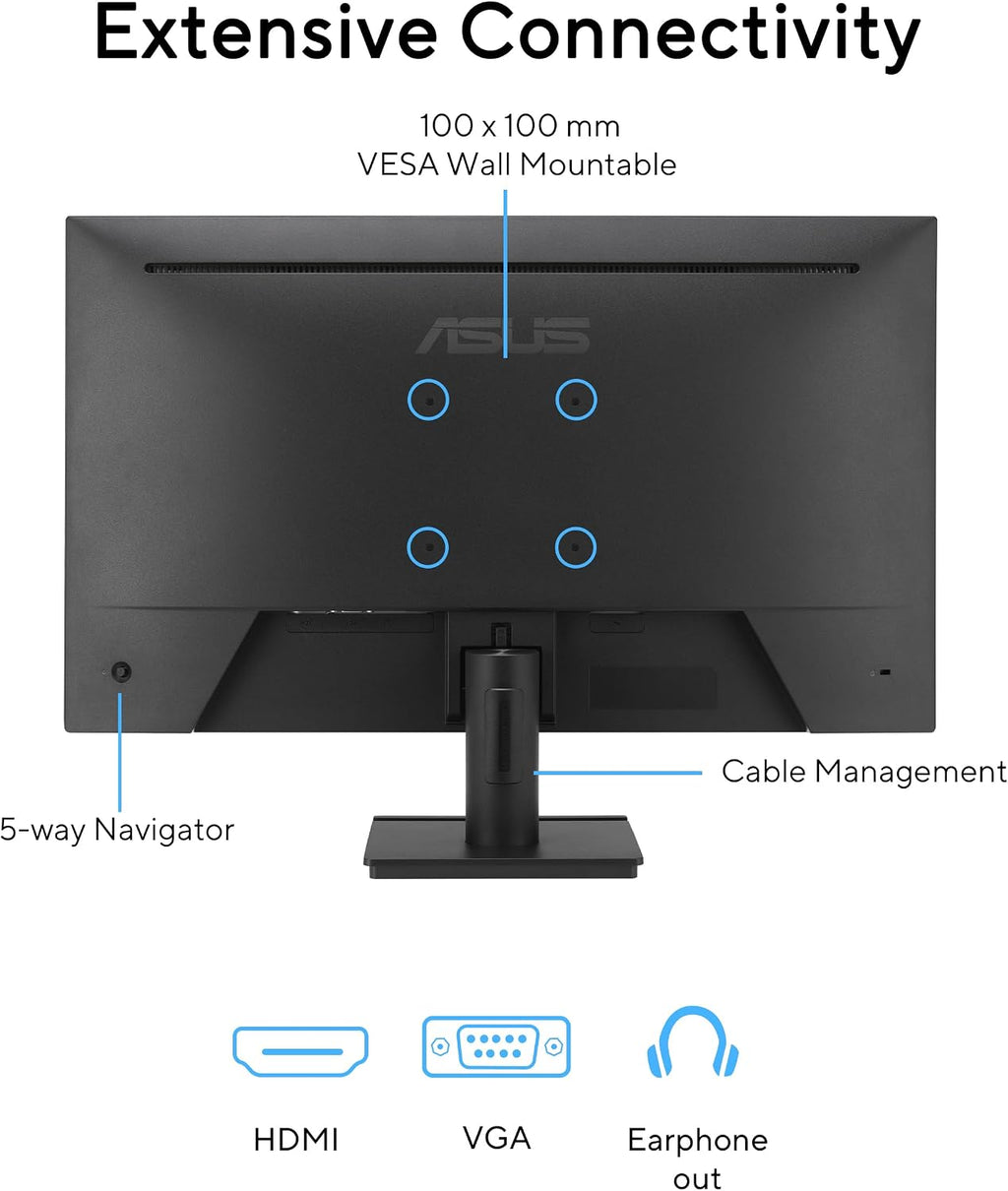ASUS 27' 1080P Computer Monitor (VA279HG) - Full HD IPS Display, 120Hz, 1ms, Adaptive-Sync, Eye Care, Frameless, HDMI, VESA Mountable, 3 Year Warranty
