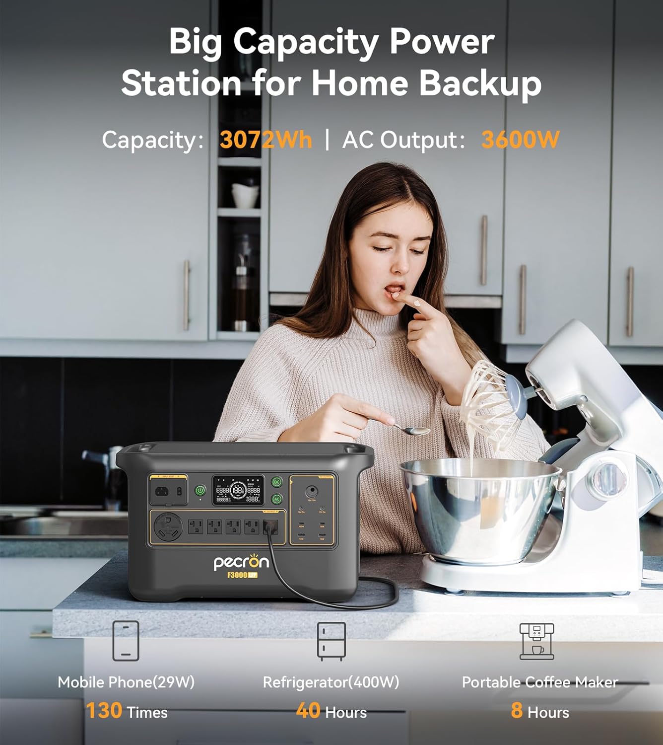 PECRON Portable Power Station F3000LFP with 3840Wh Extra Battery, 200W Solar Panel*2, 3072Wh Solar Camping Generator, 3600W Solar Generator for RV, Home Use, CPAP