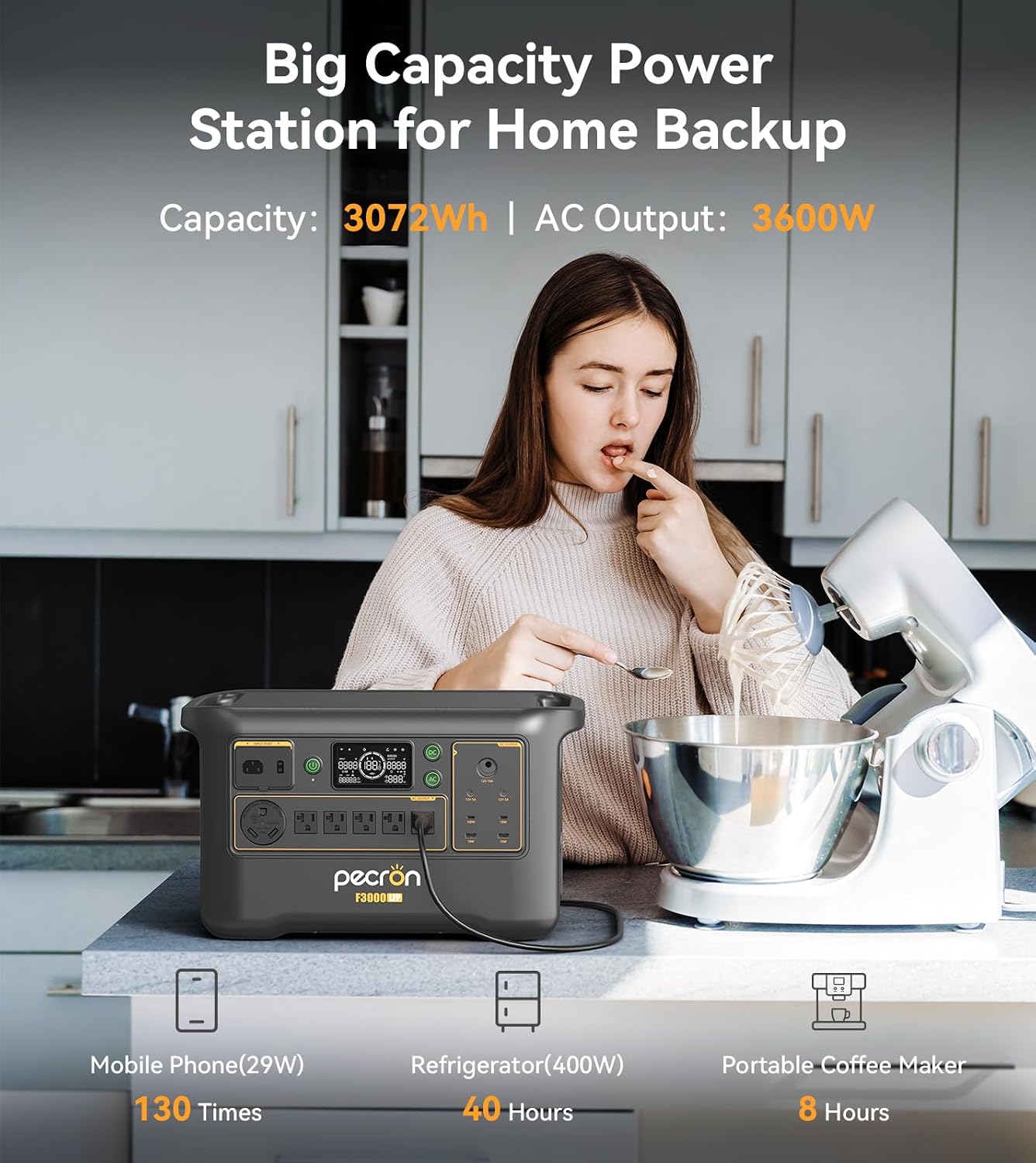 PECRON Portable Power Station F3000LFP with 200W Solar Panel*1, 3072Wh Solar Camping Generator can expand to 10752Wh, 3600W Solar Generator for RV, Home Use, CPAP