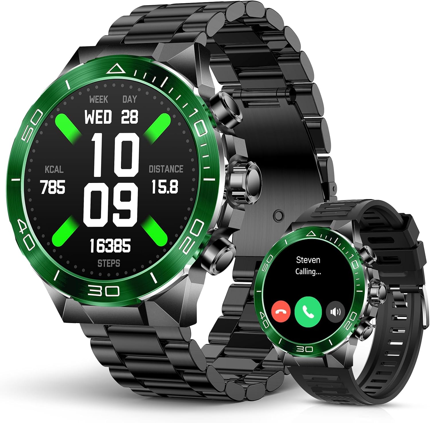 SOUYIE Men's Luxury Smart Watch - 1.43' AMOLED Display Smartwatch with HD Bluetooth Calling, 400mAh 30-Day Battery, 100+ Sports Modes, Health Monitor with Metal/Silicone Straps for Android iPhone