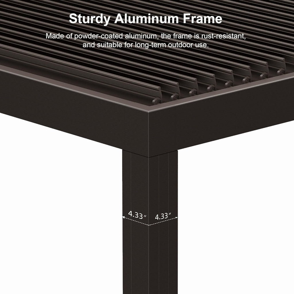 PURPLE LEAF Louvered Pergola 10' × 12' Outdoor Hardtop Gazebo Sun Shade with Adjustable Canopy Patio Aluminum Retractable Roof for Outside Deck Backyard Pavilion Bronze