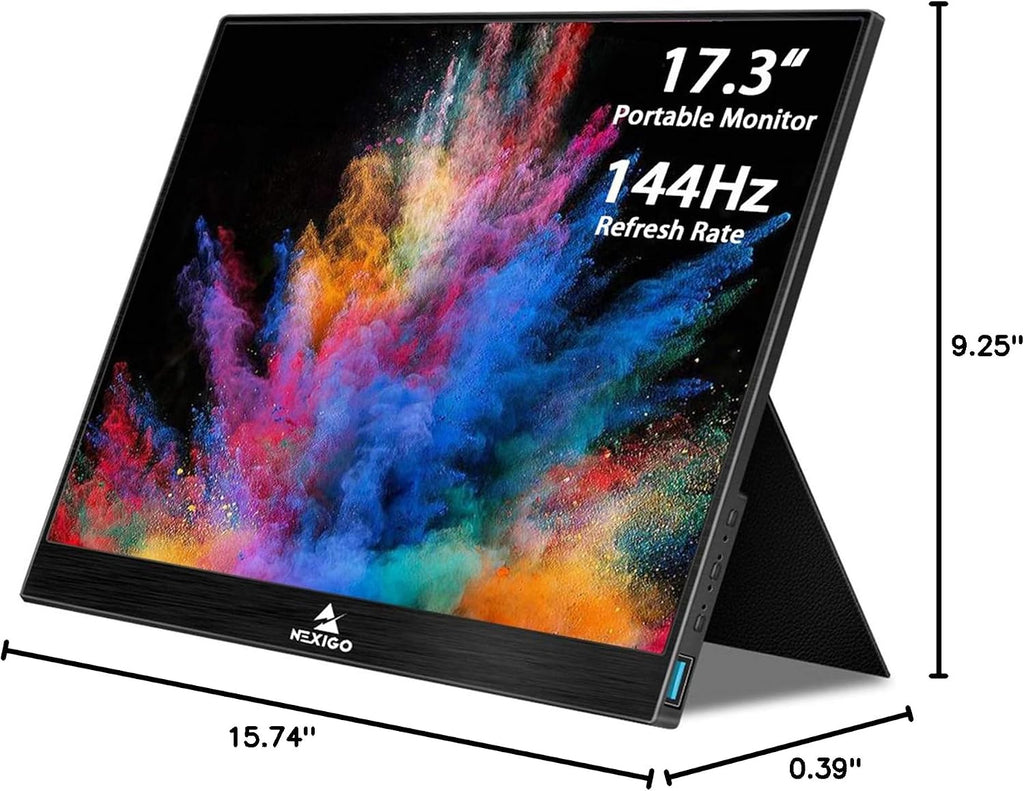 NexiGo 144Hz 17.3 Inch Portable Gaming Monitor, FreeSync, G-SYNC Compatible, FHD IPS Computer Display, Eye Care Screen with HDMI/Type C for Laptop PC/MAC/Surface/PS4/PS5/Xbox/Switch, with Smart Cover