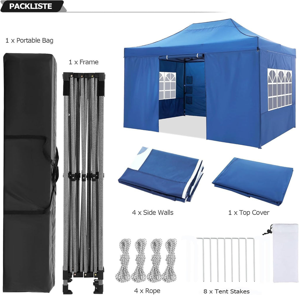 COBIZI 10x15 Pop up Canopy Tent 10x15 Canopy with 4 Sidewalls Waterproof Heavy Duty Commercial Canopy for Parties Outdoor Garden Gazebo Tent, Carry Bag(10x15ft, Blue)