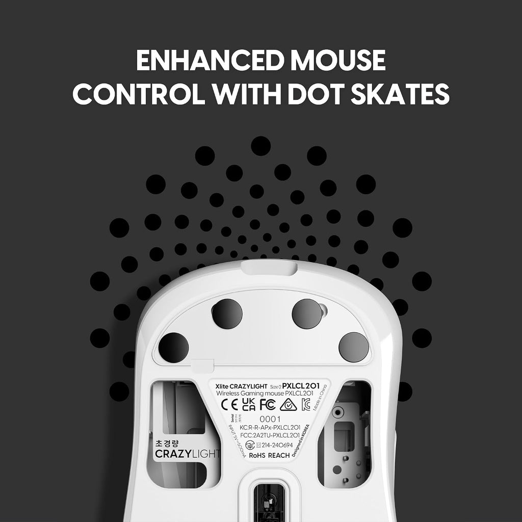 Pulsar Gaming Gears Xlite Crazylight Wireless Gaming Mouse, Ultra Lightweight 1.55 oz (44g), Optical Switch, 32000 DPI, 750 IPS, XS-1 Sensor, 8k Compatible (Medium, Uyuni White)