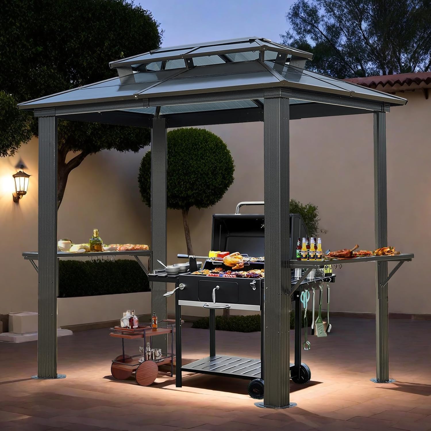 Endark 8x5FT Outdoor Grill Gazebo Comes with Two Metal Shelves and an Aluminum Frame, Protected by a Double Polycarbonate Roof, It's The Perfect Gazebo for BBQs in Any Lawn, Patio, Garden or Backyard
