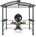 EAGLE PEAK 8x5 ft Grill Gazebo, Steel Frame Outdoor BBQ Cover, Double-Tier Polycarbonate Barbecue Canopy with Shelves