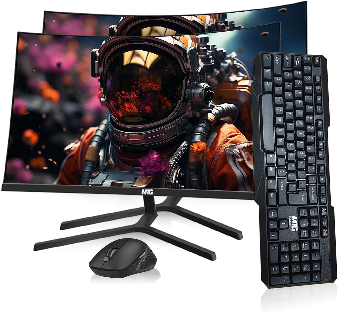 MTG Dual 24' Curved Monitor Full HD 1080P Frameless Screen, HDMI DP USB Audio, Low Motion Blur, VESA Mount, Wireless Keyboard Mouse Combo, Computer Monitor for Gaming, Home and Office