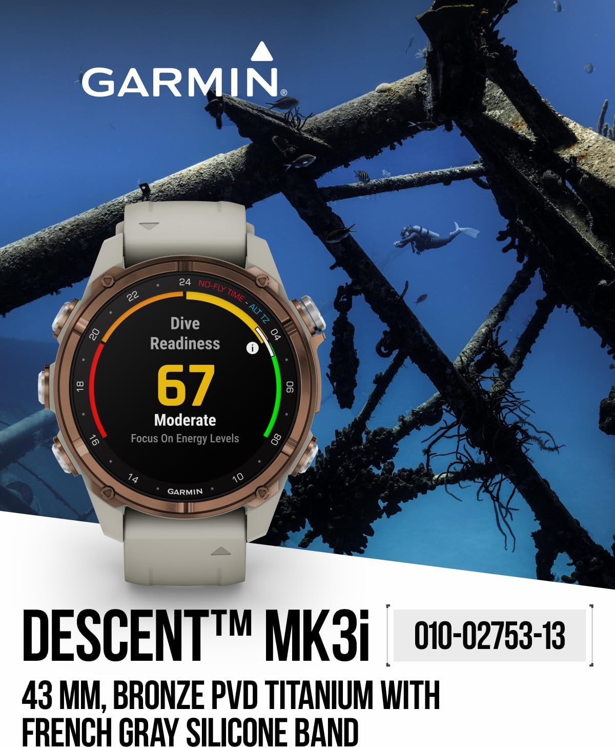 Garmin Descent Mk3 & Mk3I 51 MM & 43 mm, Titanium Dive Computer - Extra-Long Strap | Up to 25 Days Battery Life, AMOLED Display, Multi-Band GPS Smartwatch & Gift Bundle (010-02753-13)