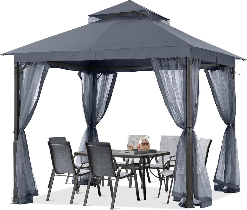 ABCCANOPY Outdoor Patio Gazebo 9x9 - Double Roof Canopy with Mosquito Netting for Backyard, Deck, Garden, Lawn, Dark Gray