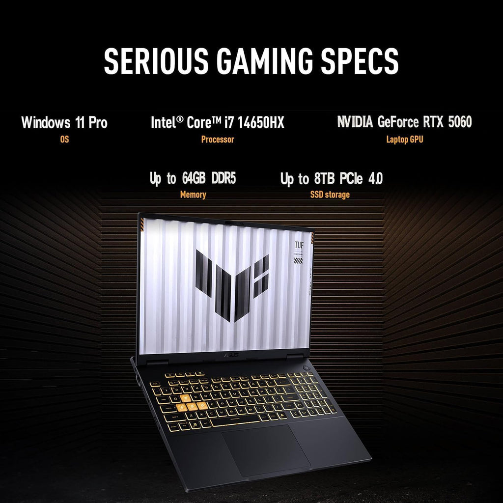 ASUS TUF F16 Gaming Laptop 2025, NVIDIA GeForce RTX 5060, Intel i7-14650HX(16 Cores), 16 Inch 165Hz IPS Display, 64GB DDR5, 1TB SSD, Dolby Atmos, Wi-Fi 6E, Windows 11 Pro, W/REDRAGON Headphones Kit