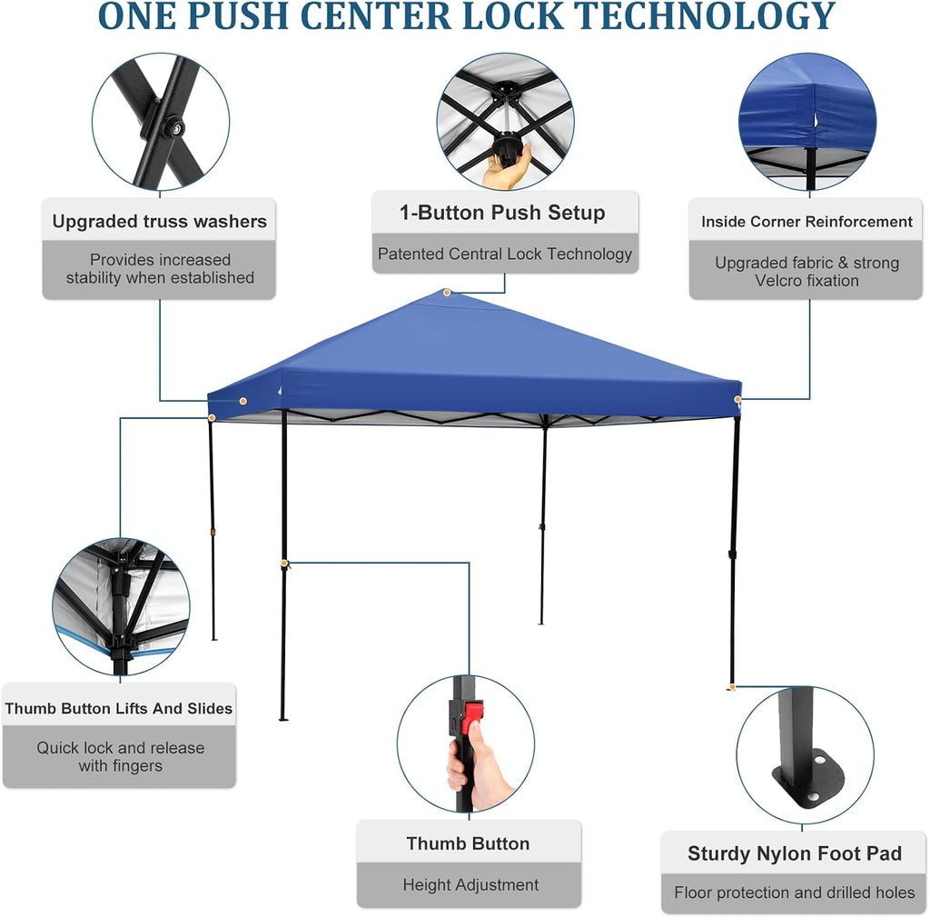 10x10ft Pop Up Canopy Tent, Commercial Grade Instant Shelter, Garden Tent Waterproof, Height Adjustable, Carrying Bag with Wheels for Camping, Parties, Celebrations