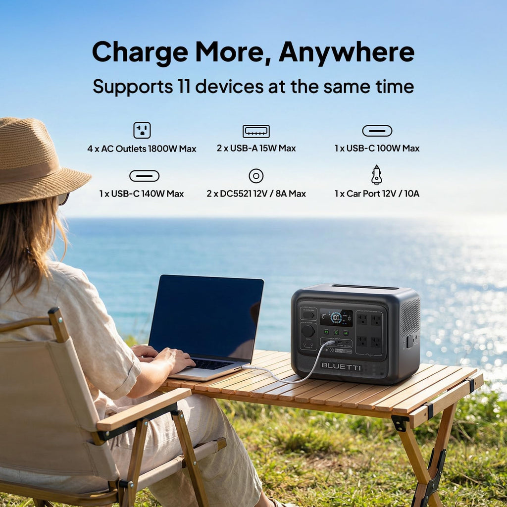 BLUETTI Elite 100 V2 Solar Generator with 200W Solar Panel (Ships Separately), Portable Power Station 1024Wh w/ 4 1800W AC Outlets, 35% Smaller, Ideal for Camping, Emergencies, Backup Power