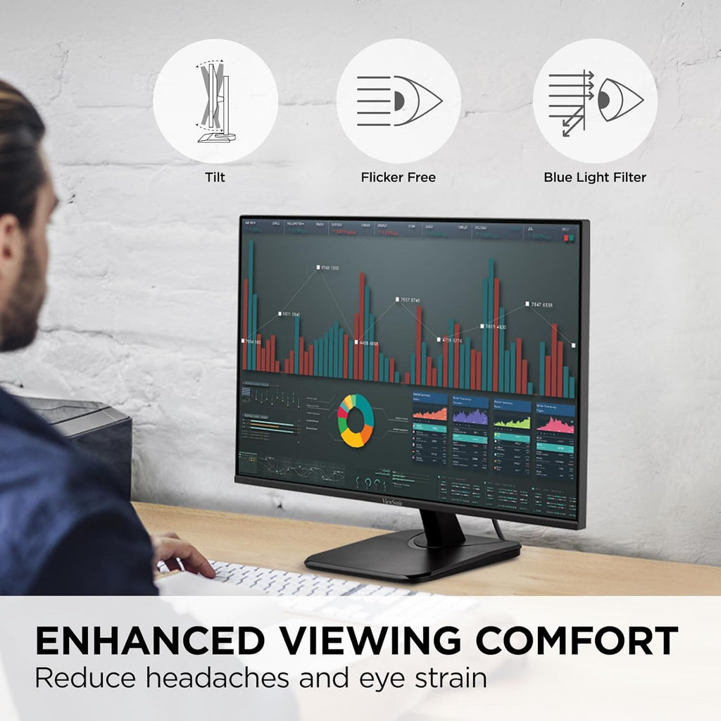 ViewSonic VA2756A-MHD 27 Inch 1080p Monitor, IPS Display with 120Hz for Enhanced Home and Office Productivity, Eye Care Technology, HDMI, DisplayPort, and VGA Inputs