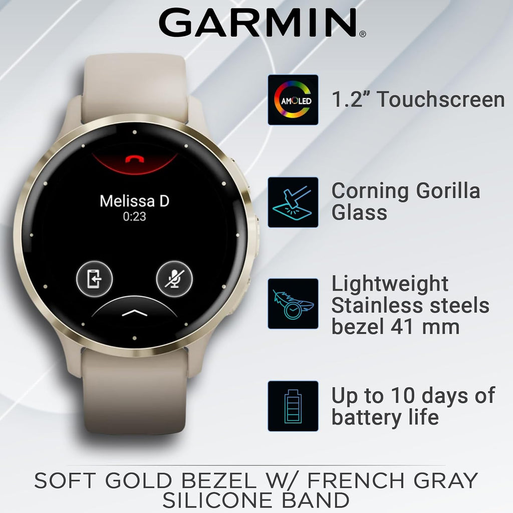 Garmin Venu 3S GPS Smartwatch AMOLED Display 41mm Watch, Health and Fitness Features, Up to 10 Days of Battery, Sleep Coach, French Gray with Black Earbuds Bundle