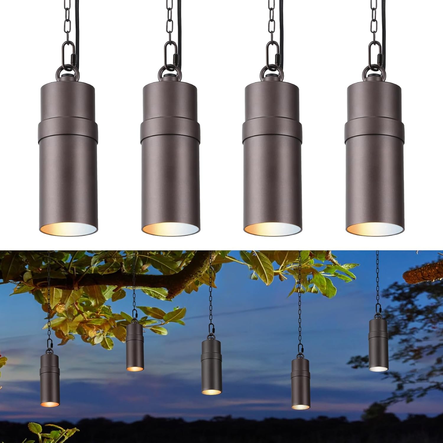 LEONLITE 5CCT Low Voltage Hanging Landscape Lights, 12V Hanging Tree Lights, ETL Listed, LED Outdoor Pendant Light for Gazebo, Pergola, Garden, Aluminum, IP65, Oil Rubbed Bronze, Pack of 4