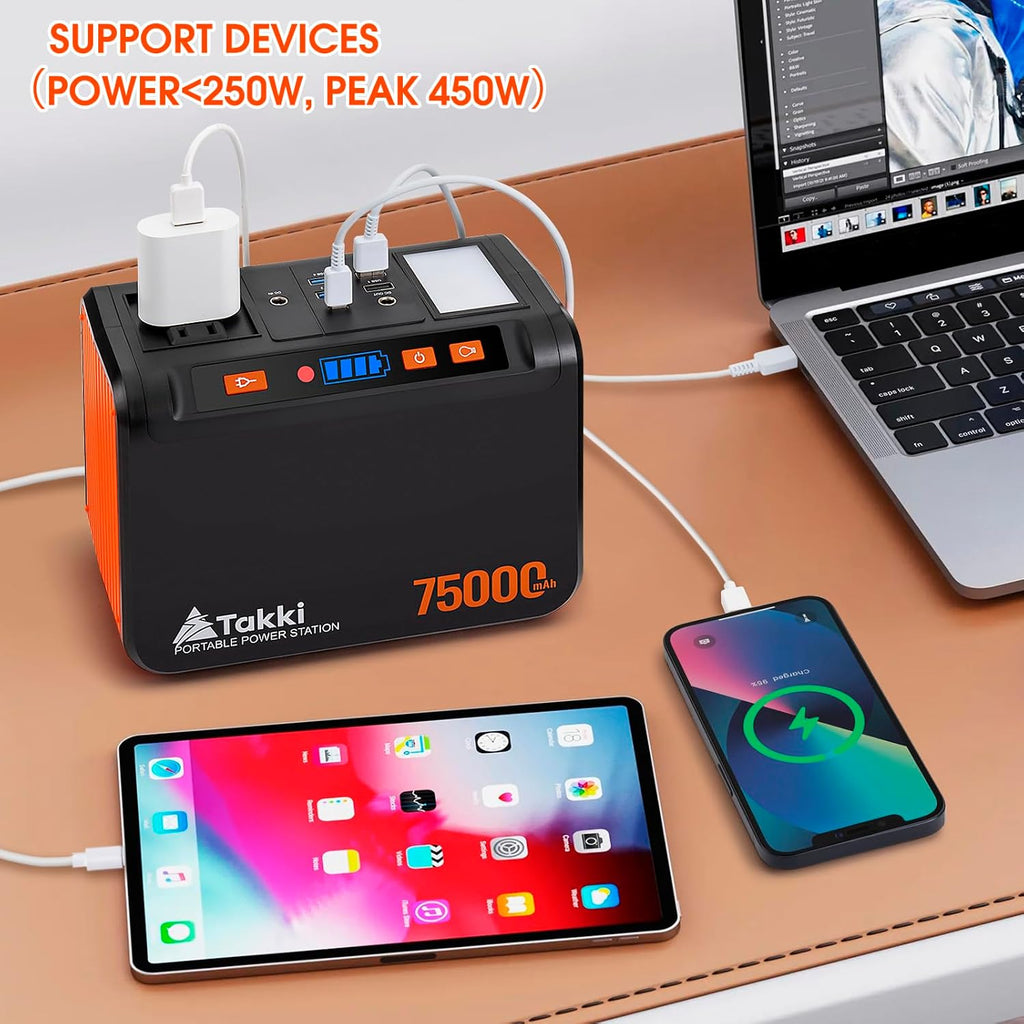 Takki 450W Peak Solar Generator 277Wh Portable Power Station with Solar Panels 40W Included 110V Pure Sine Wave AC Outlet DC USB Ports for Camping CPAP Emergency Tent Outdoor