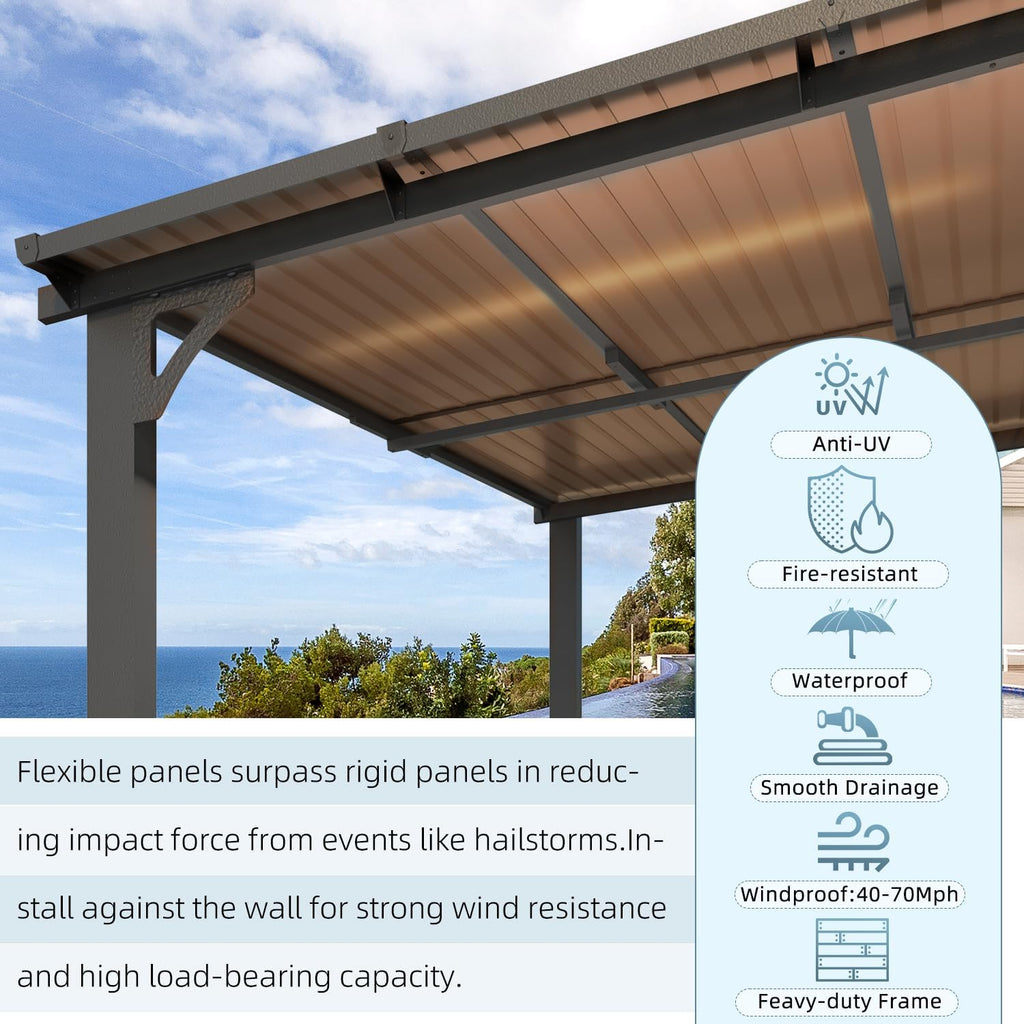 AECOJOY 28' x 10' Gazebo for Patio, Large Wall-Mounted Hard Top Lean-to Gazebo Pergola with Roof 10' x 28' on Clearance, Heavy Duty Patio Awnings for Decks, Backyard